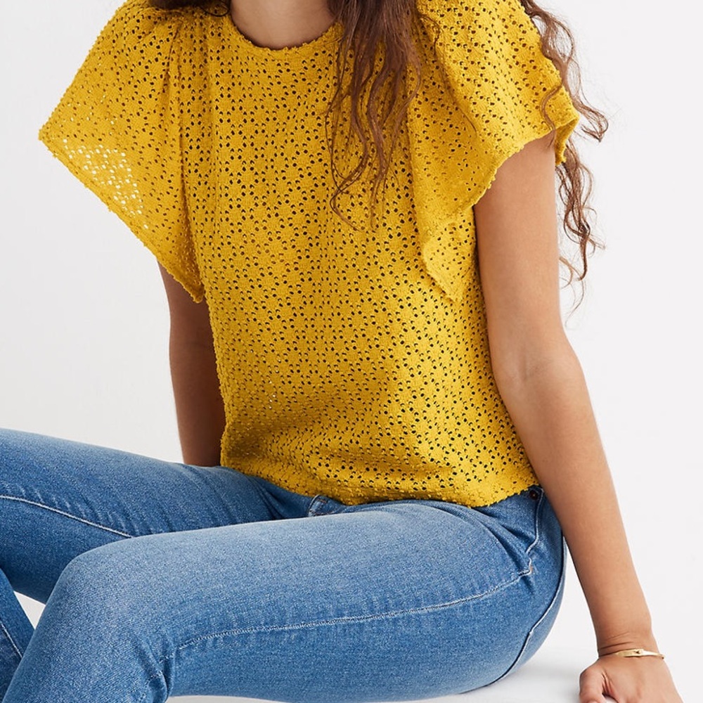 Madewell yellow Eyelet flutter-sleeve size S